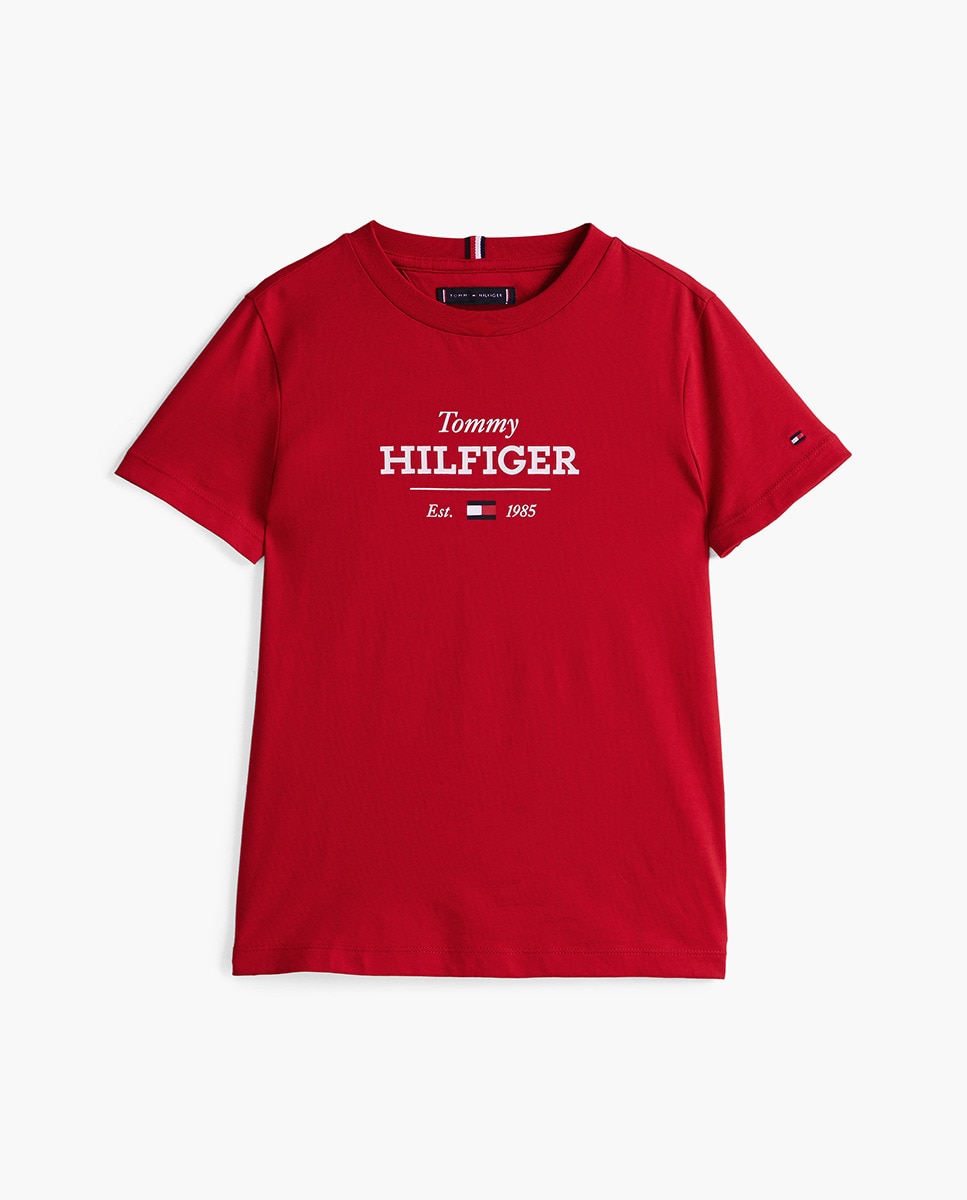 T-shirt de Decote Redondo e Logótipo Impresso à Frente Vermelho-5