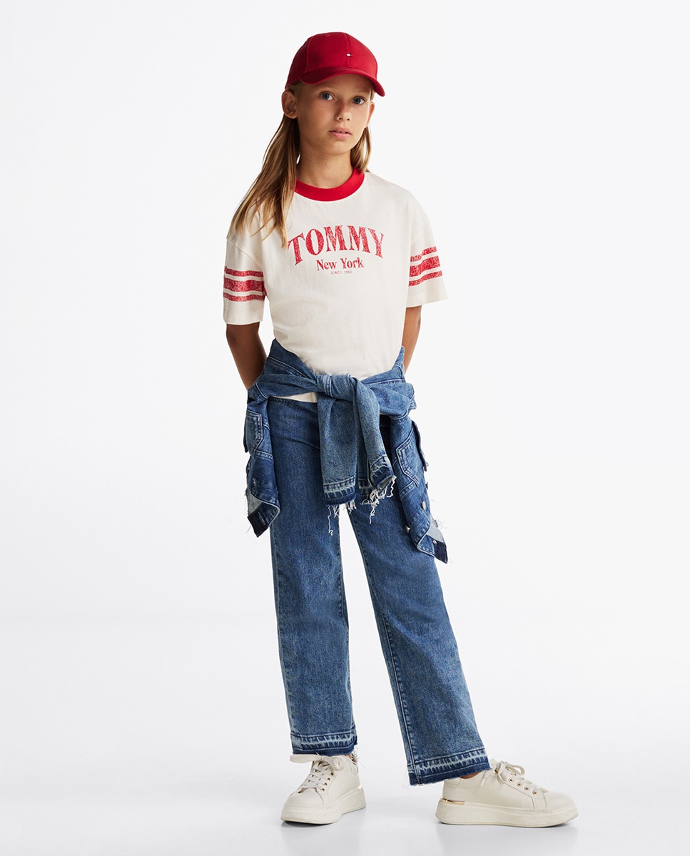 T-shirt de Manga Curta com Logótipo Impresso à Frente Branco-4