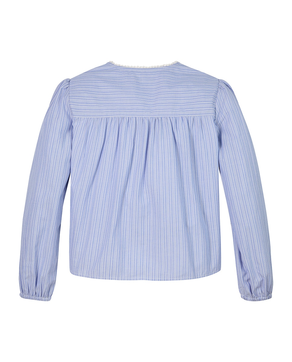 Camisa de Manga Comprida com Decote em Bico Azul-7