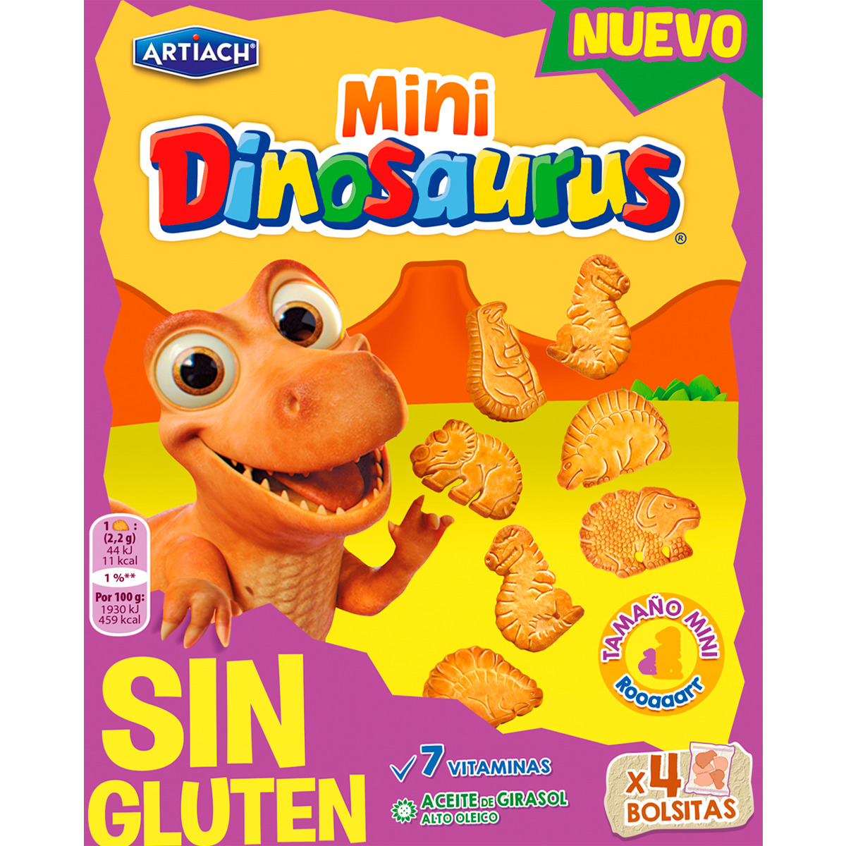 Bolachas Mini Dinossauros sem Glúten embalagem 160 g