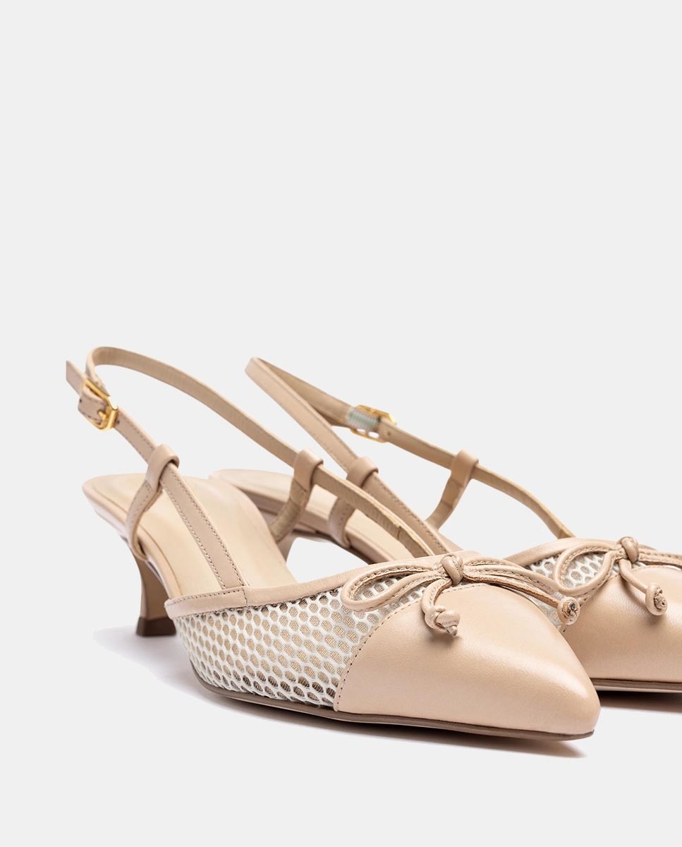 Sapatos de Salto com Rede e Laço em Pele Natural-4