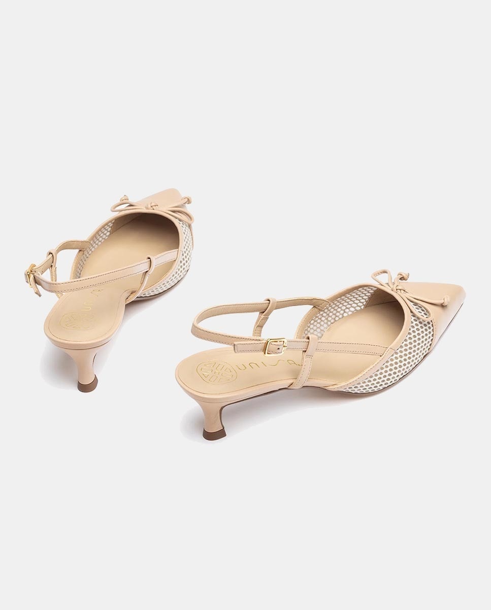 Sapatos de Salto com Rede e Laço em Pele Natural-3