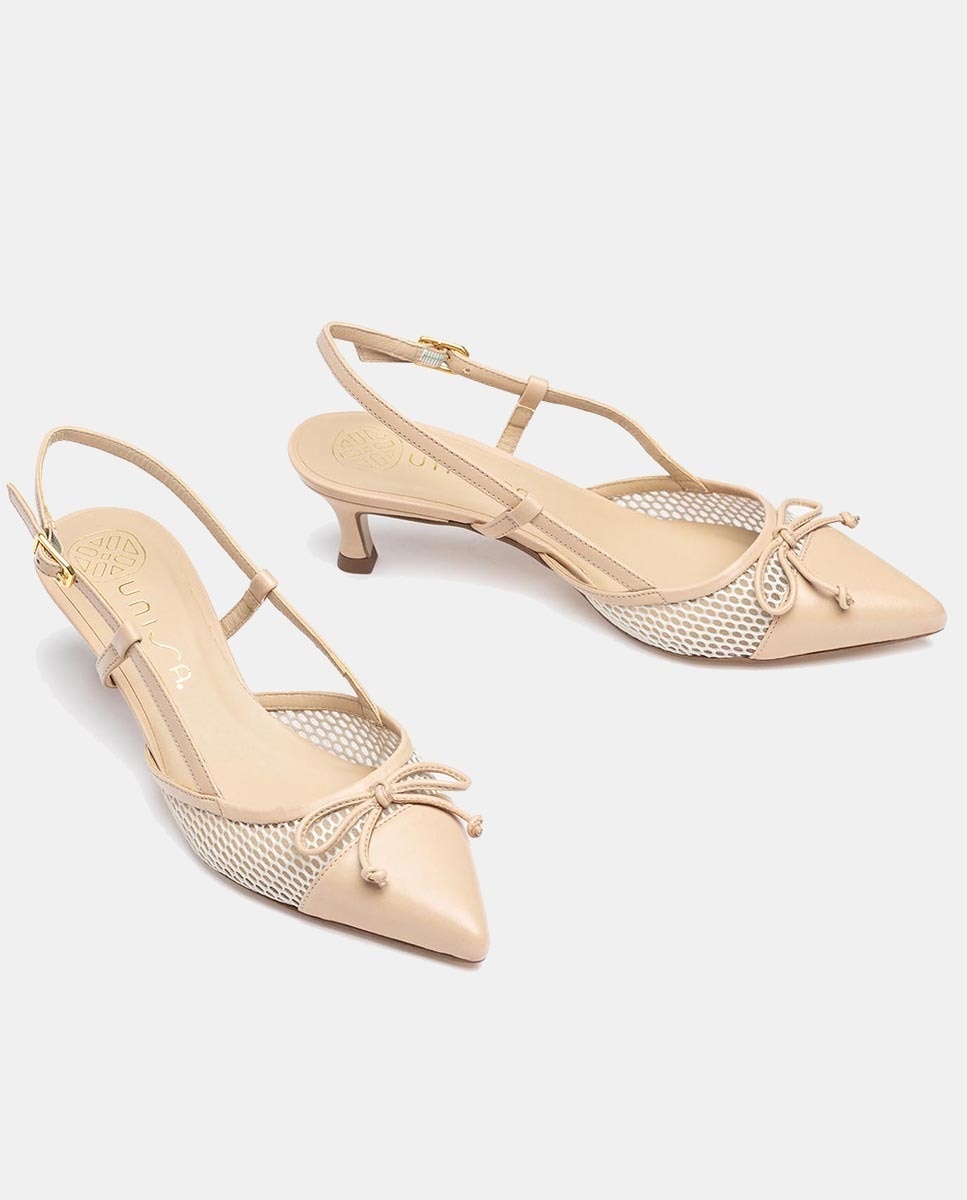 Sapatos de Salto com Rede e Laço em Pele Natural-2