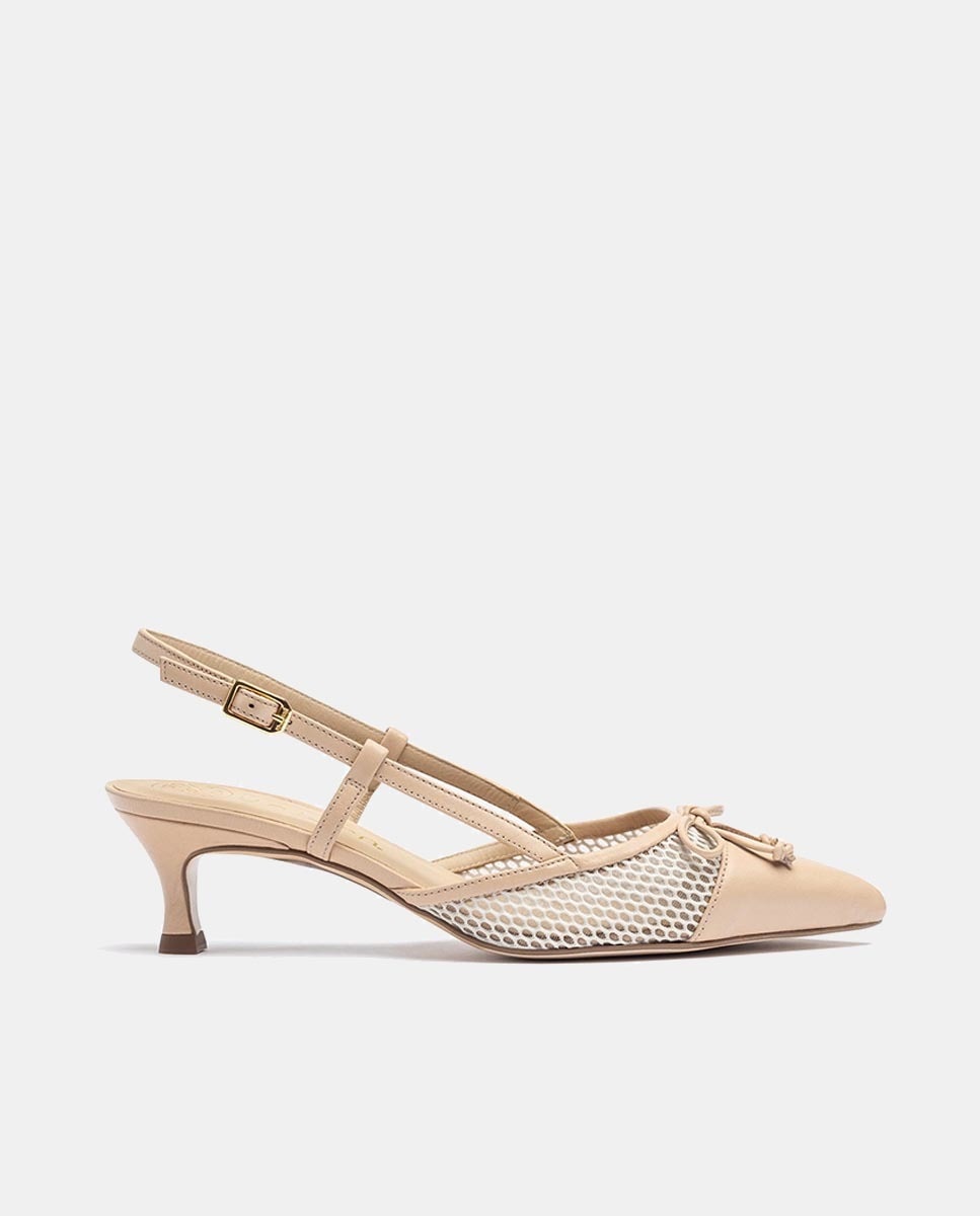 Sapatos de Salto com Rede e Laço em Pele Natural-1