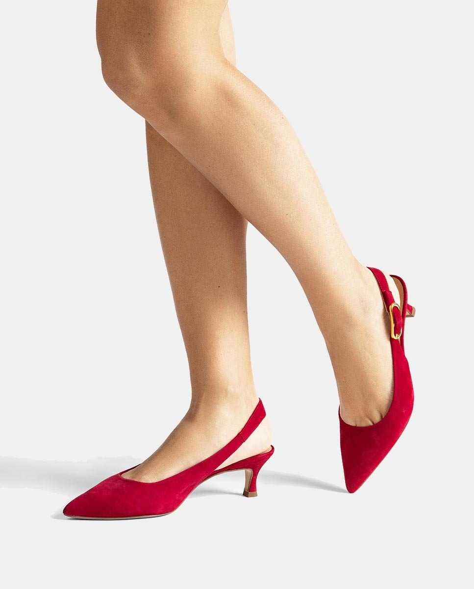 Sapatos de Salto Clássicos em Pele com Fivela Vermelho-cereja-5