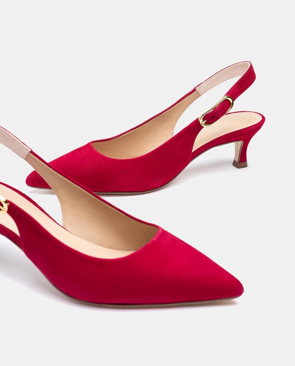 Sapatos de Salto Clássicos em Pele com Fivela Vermelho-cereja-4