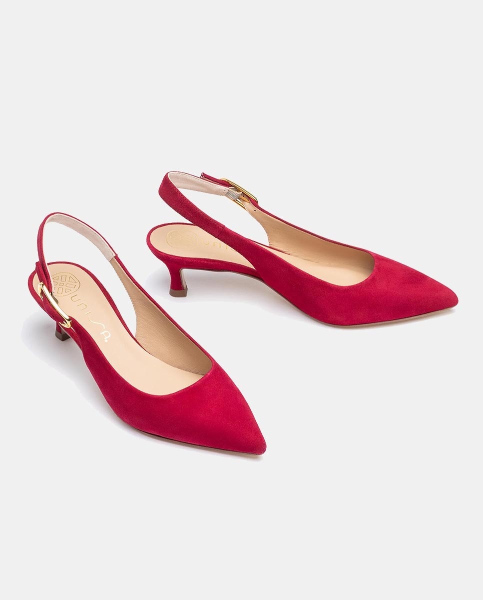 Sapatos de Salto Clássicos em Pele com Fivela Vermelho-cereja-2