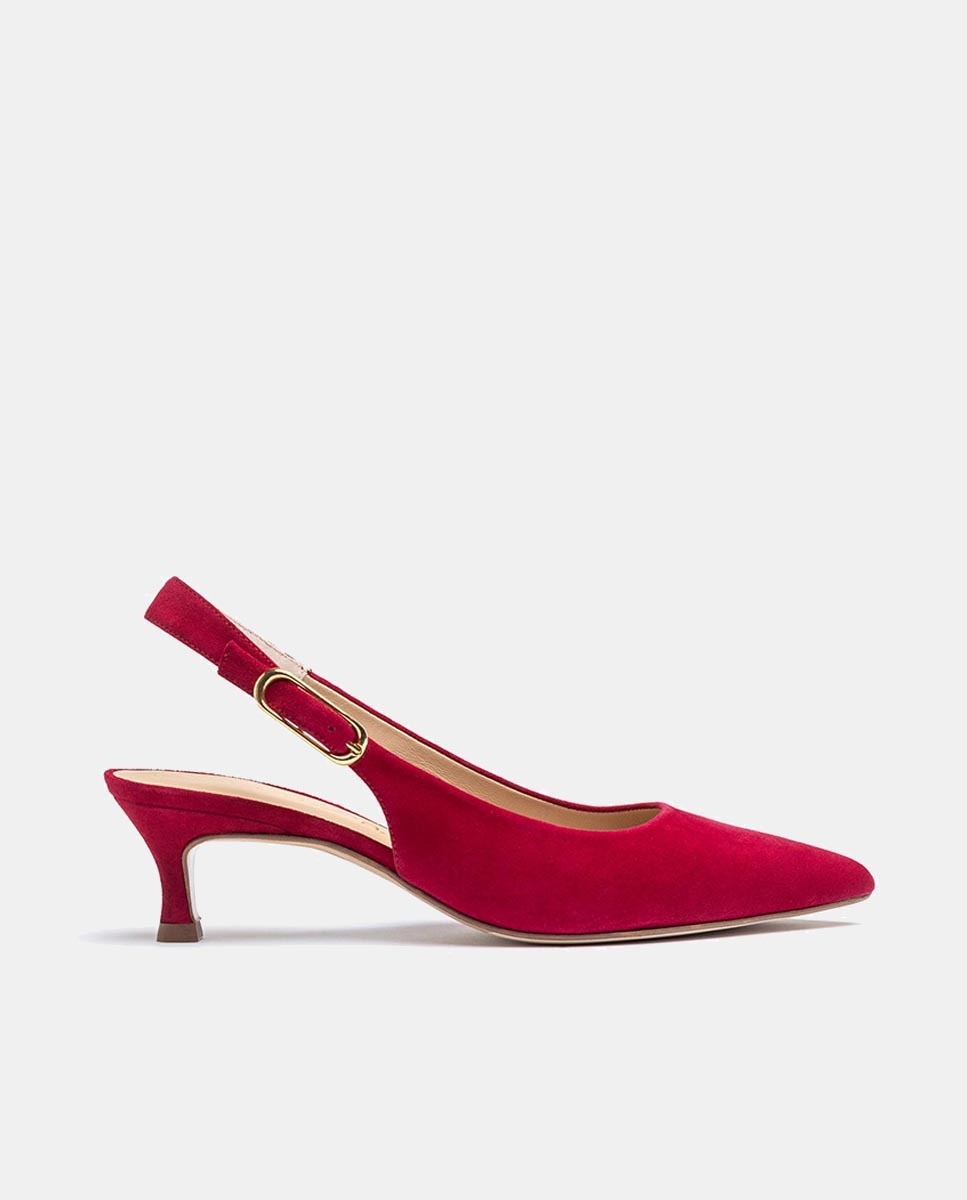Sapatos de Salto Clássicos em Pele com Fivela Vermelho-cereja-1