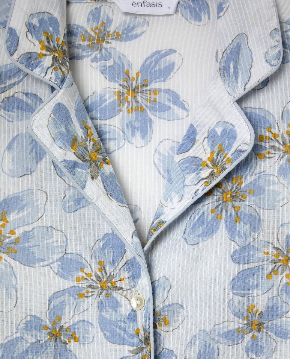 Pijama Camiseiro com Estampado Floral Azul-5