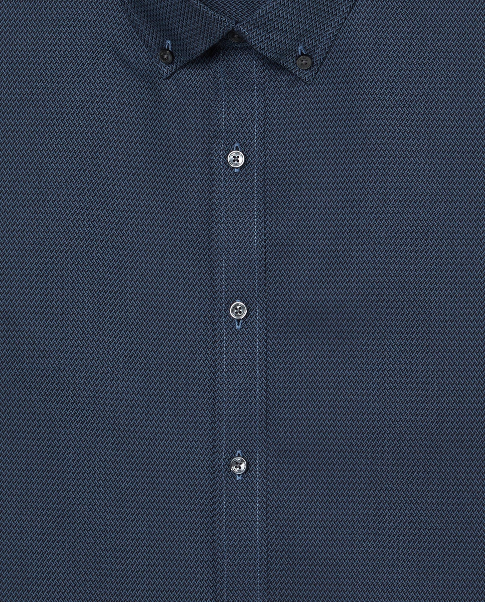 Camisa Button-Down com Manga Comprida e Micro Estampado Azul-claro-3