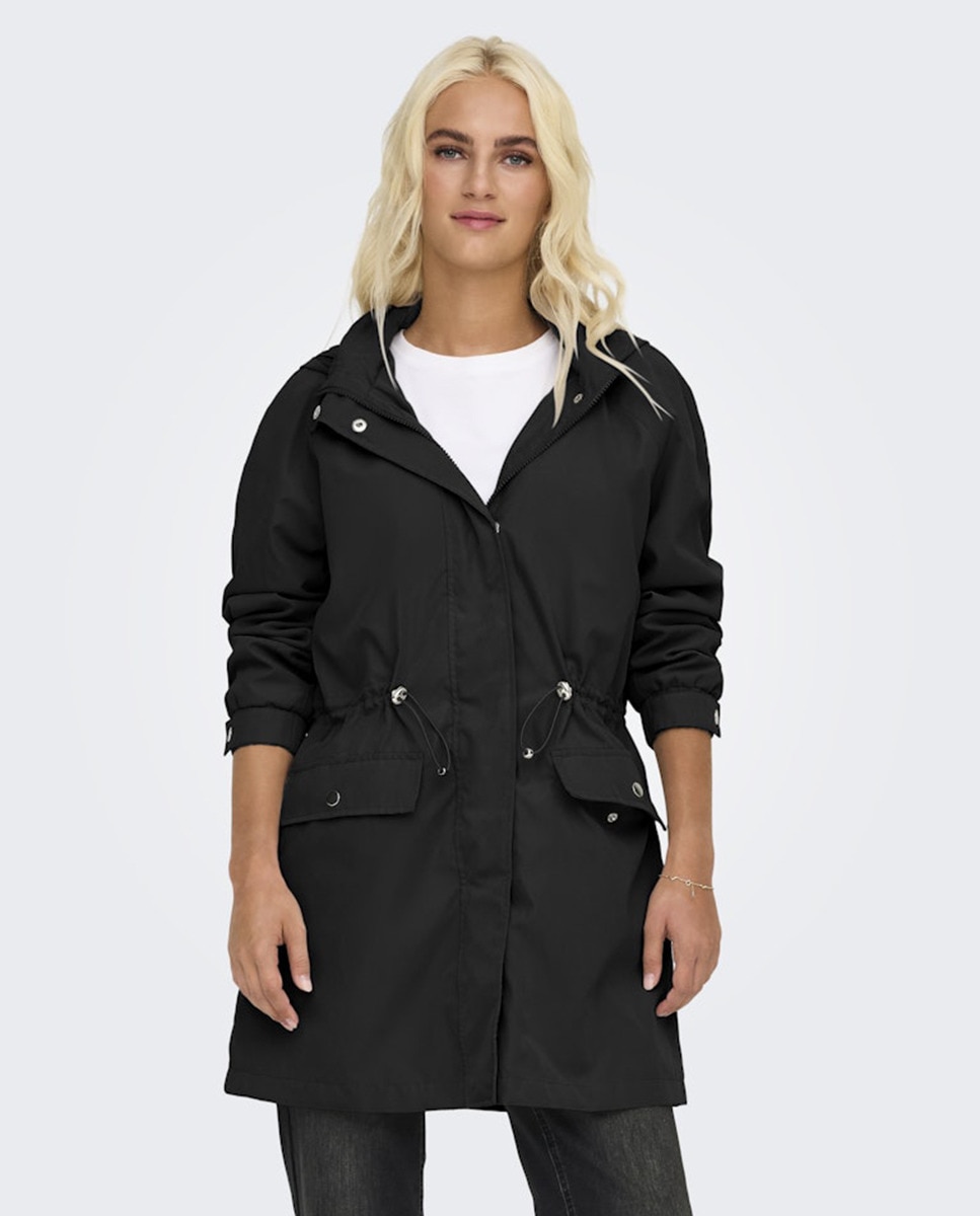 Parka com Capuz e Manga Comprida Preto-2
