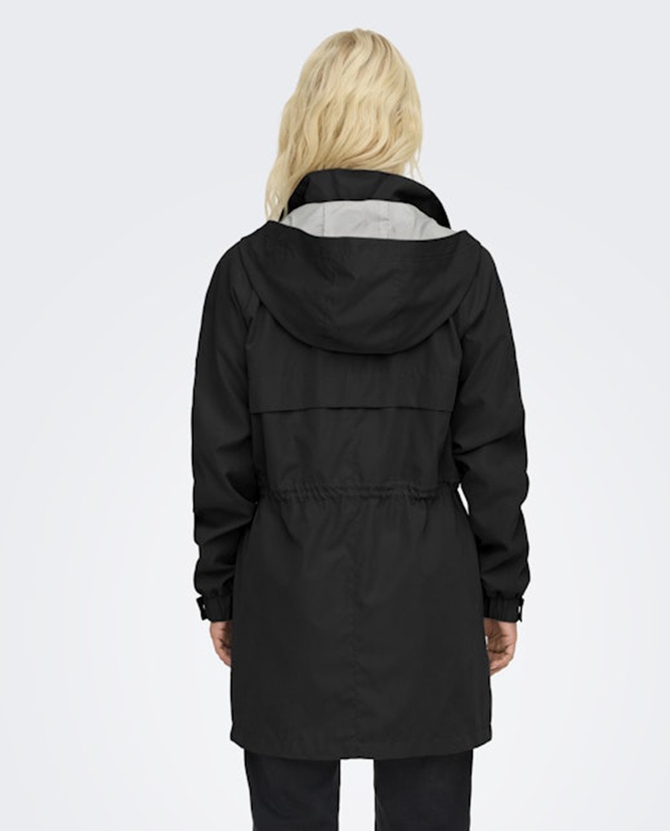 Parka com Capuz e Manga Comprida Preto-1