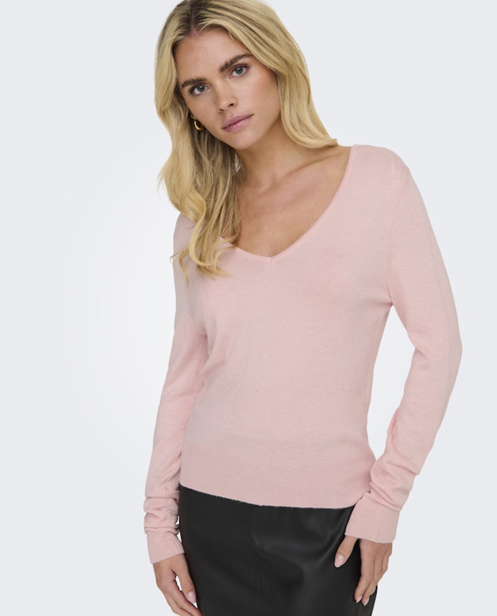 Camisola de malha fina com manga comprida Rosa-claro-3