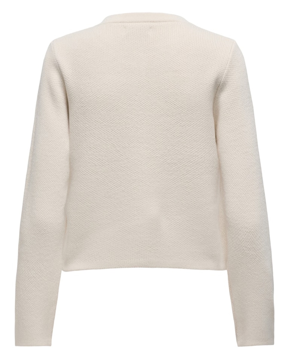 Cardigan de Manga Comprida e Decote Redondo Creme-4