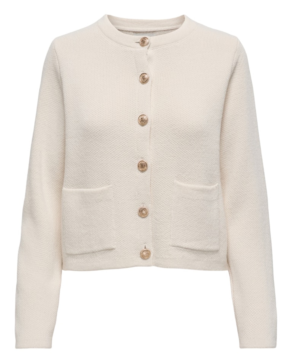 Cardigan de Manga Comprida e Decote Redondo Creme-3