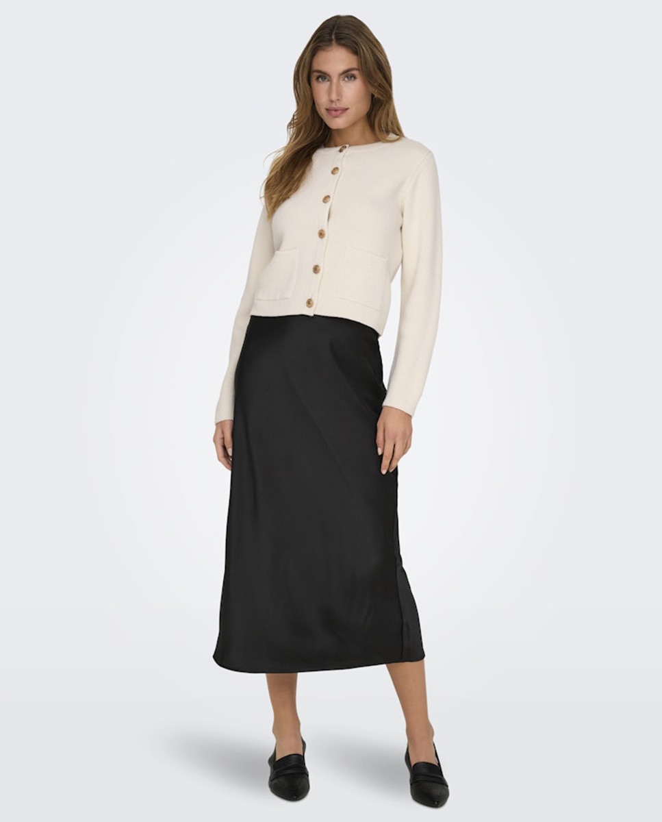 Cardigan de Manga Comprida e Decote Redondo Creme-5