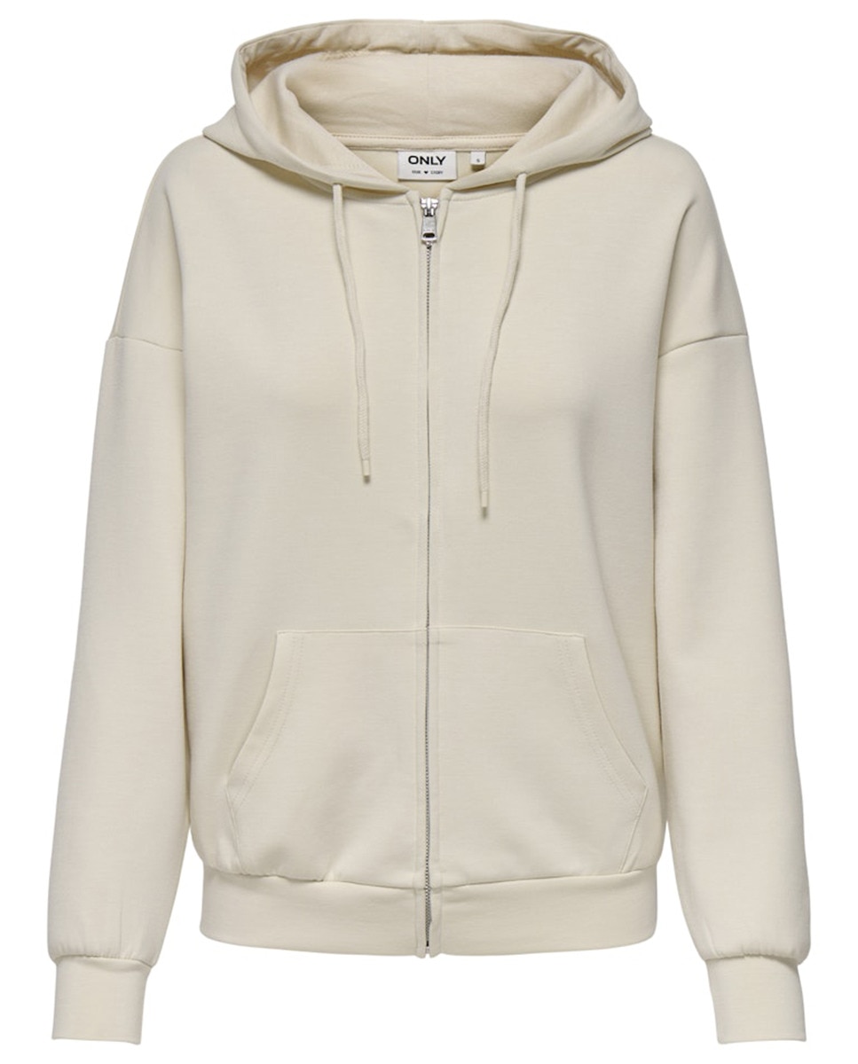 Sweatshirt Aberta com Fecho de Correr e Capuz Bege-5