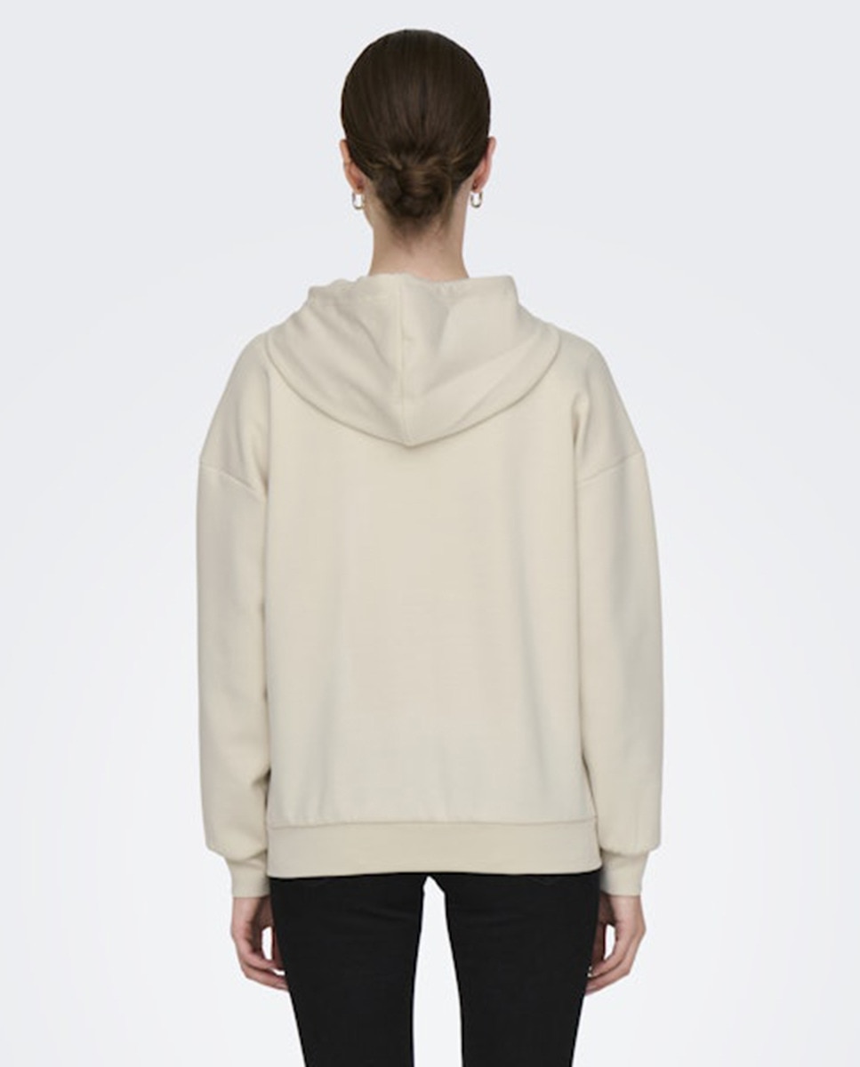 Sweatshirt Aberta com Fecho de Correr e Capuz Bege-2