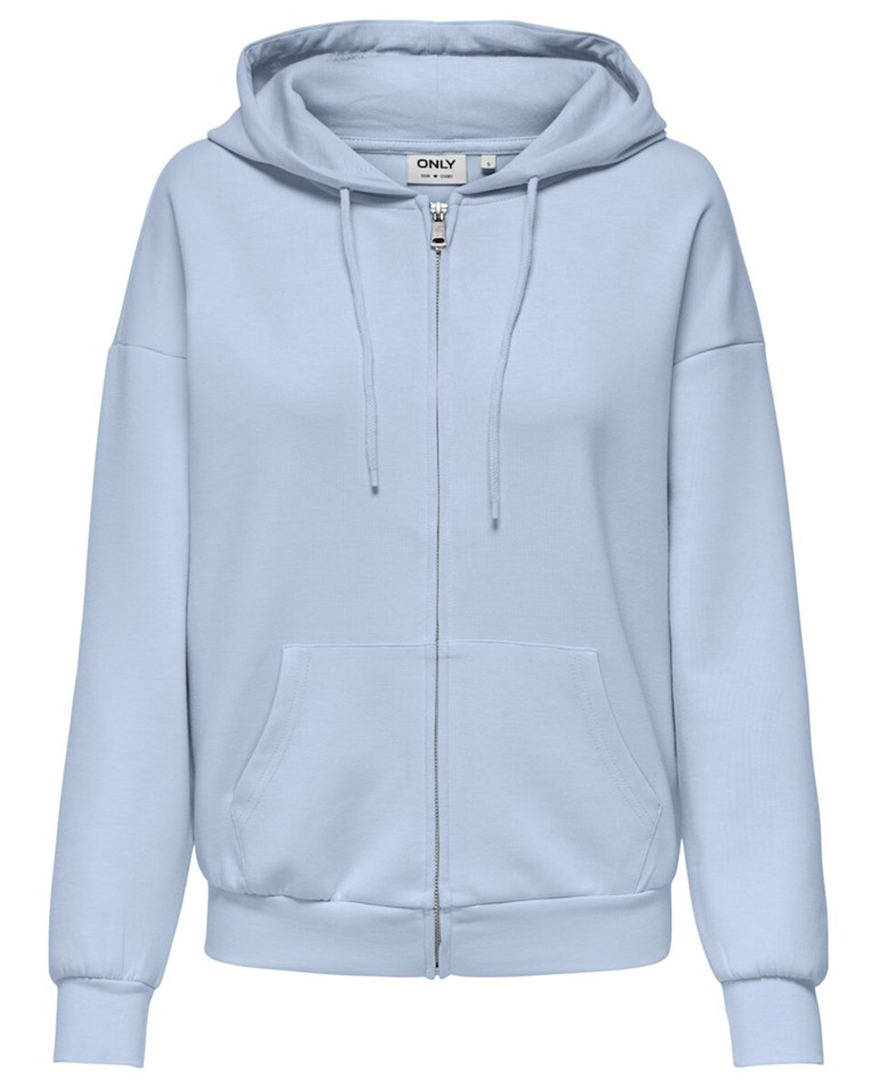 Sweatshirt Aberta com Fecho de Correr e Capuz Azul-claro-5