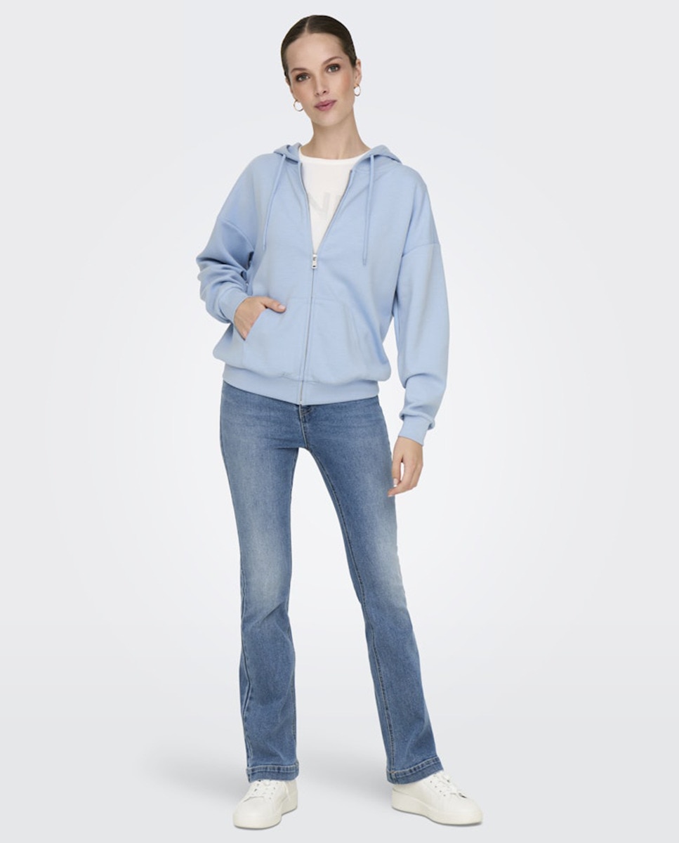 Sweatshirt Aberta com Fecho de Correr e Capuz Azul-claro-7