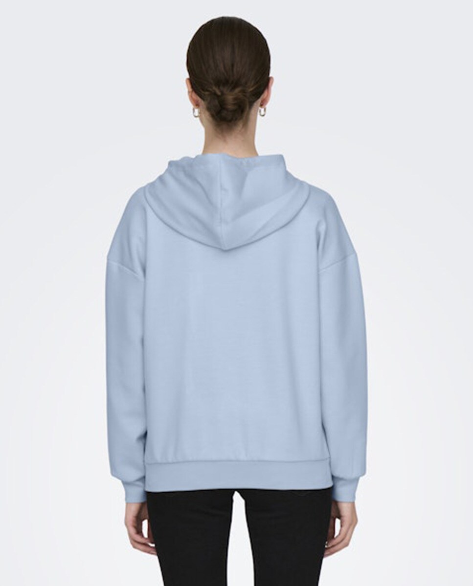 Sweatshirt Aberta com Fecho de Correr e Capuz Azul-claro-2