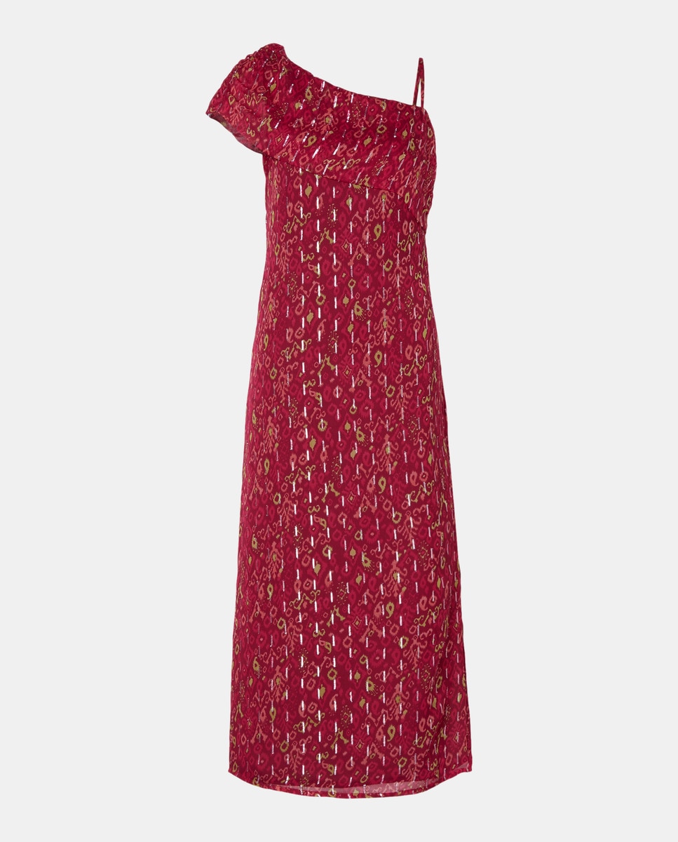 Vestido Comprido Drapeado com Estampado Buganvília-4