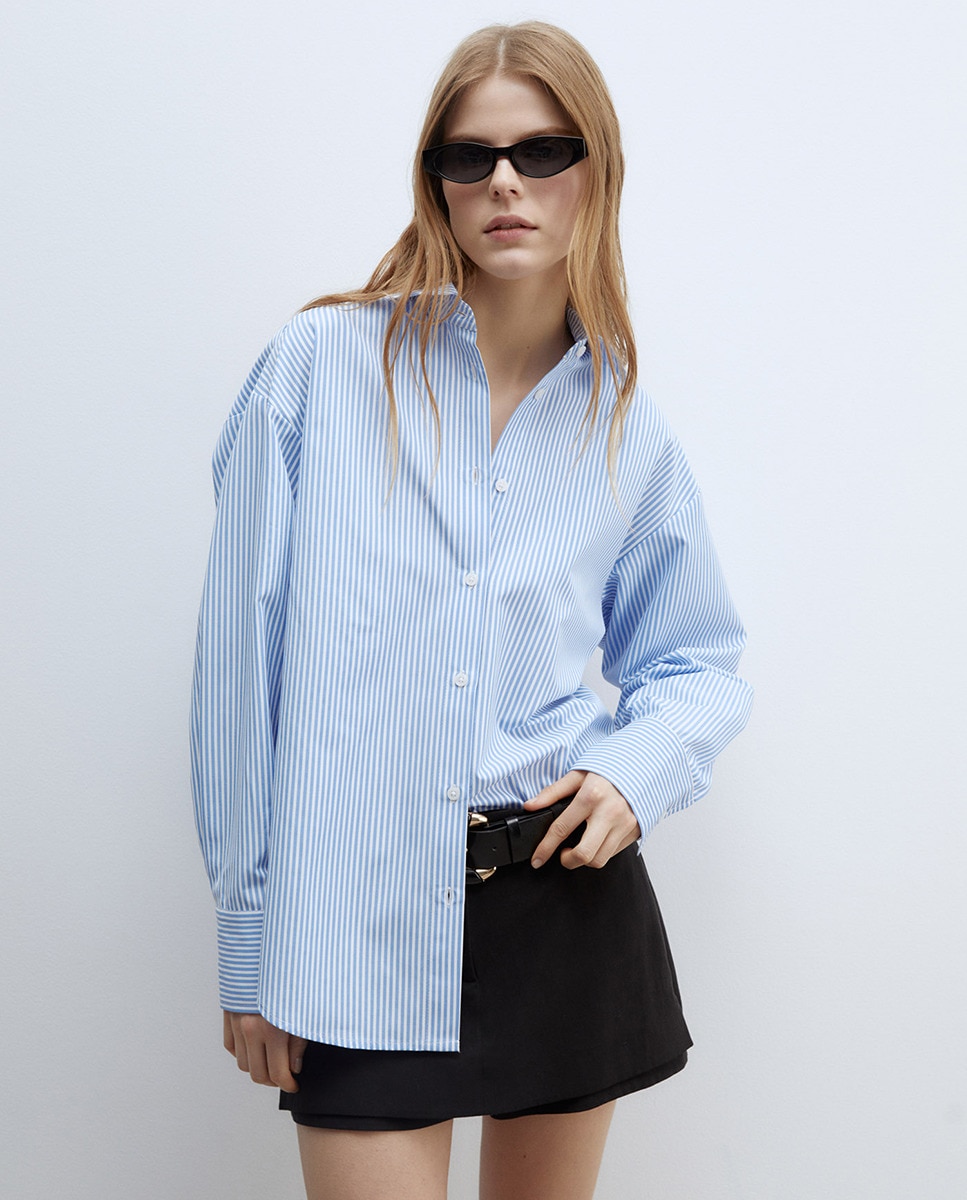 Camisa Básica às Riscas Azul-1