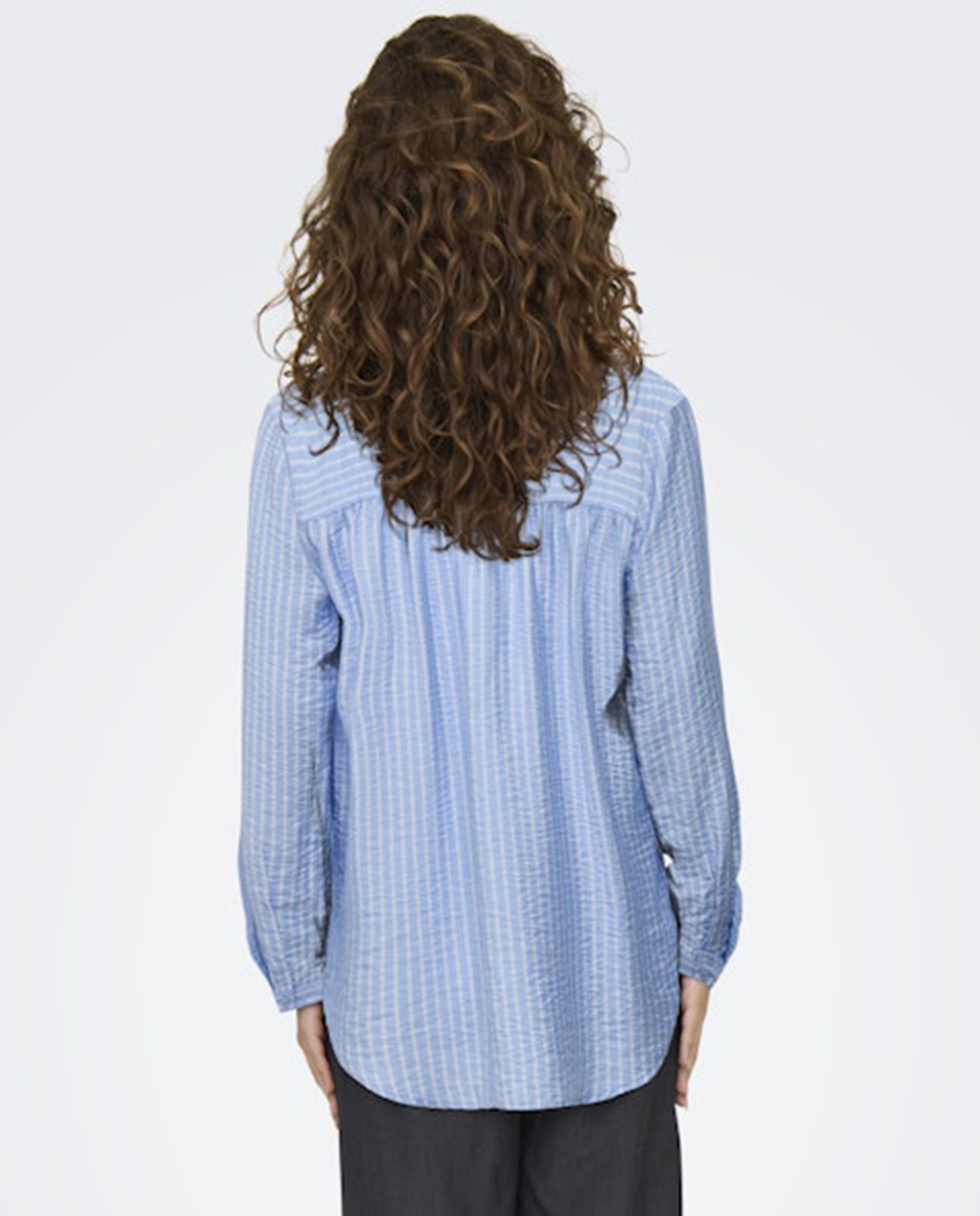 Camisa de mulher com manga comprida Azul-2