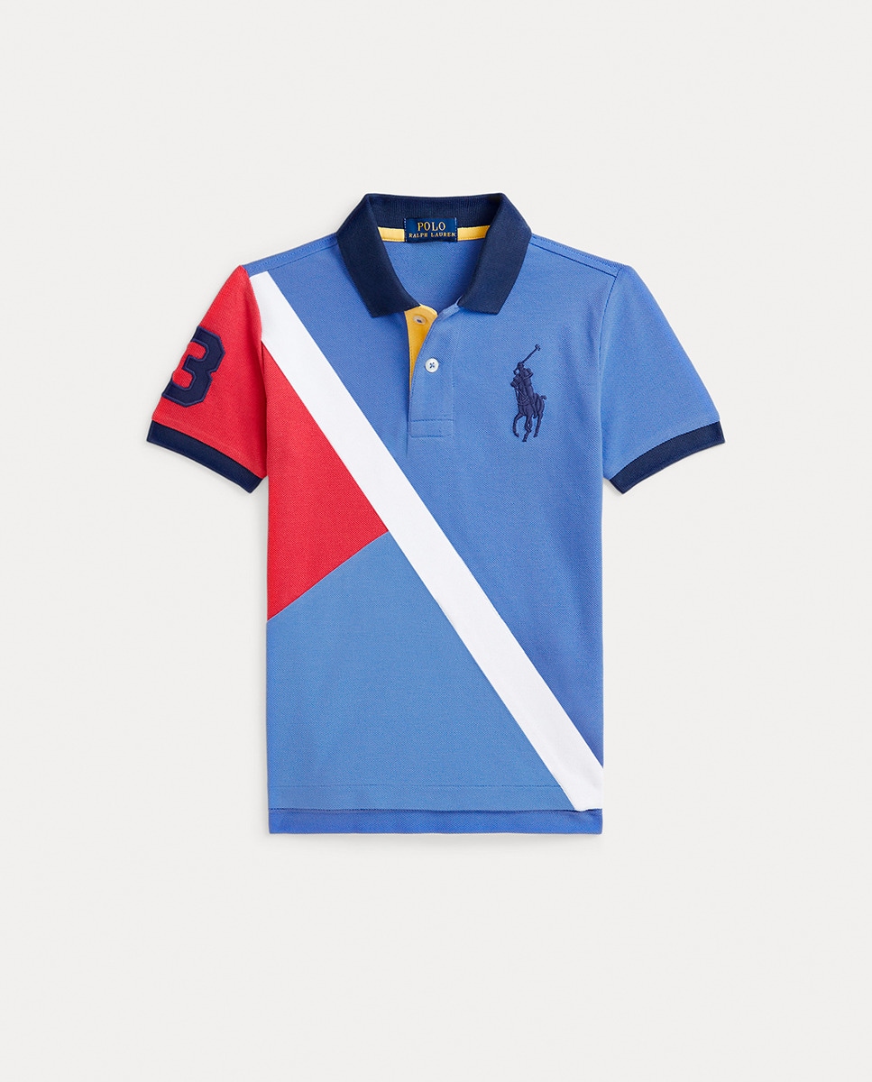 Polo de Algodão com Risca Diagonal Azul-4