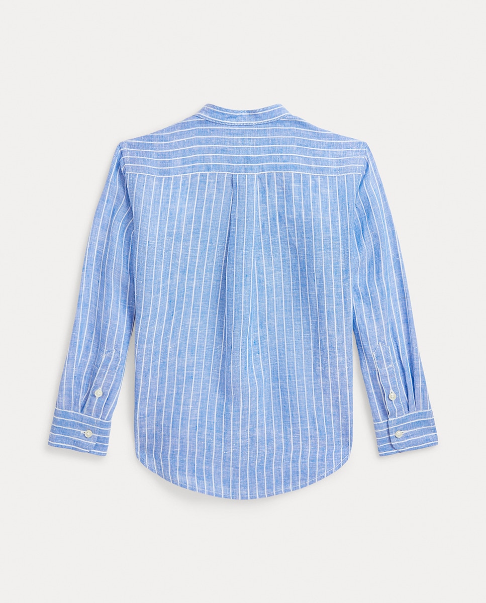 Camisa de Linho com Manga Comprida Azul-5