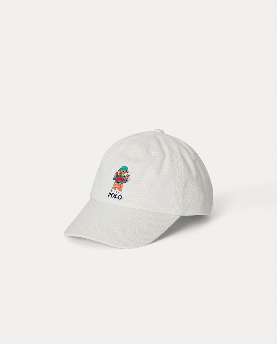 Boné Unissexo de Algodão com Polo Bear Branco-1