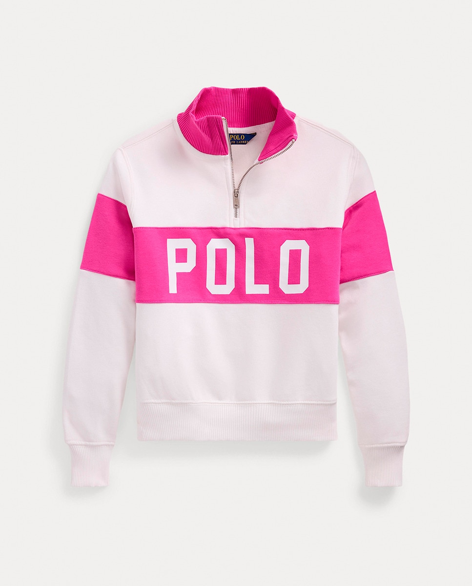Sweatshirt com Meio Fecho de Correr e Logótipo Rosa-1
