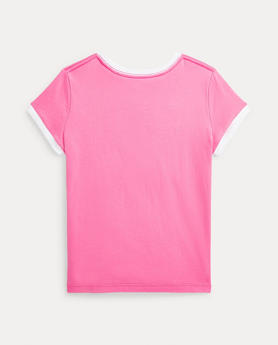 T-shirt de Algodão com Manga Curta Rosa-2