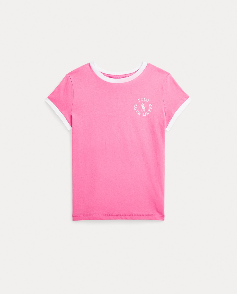 T-shirt de Algodão com Manga Curta Rosa-1