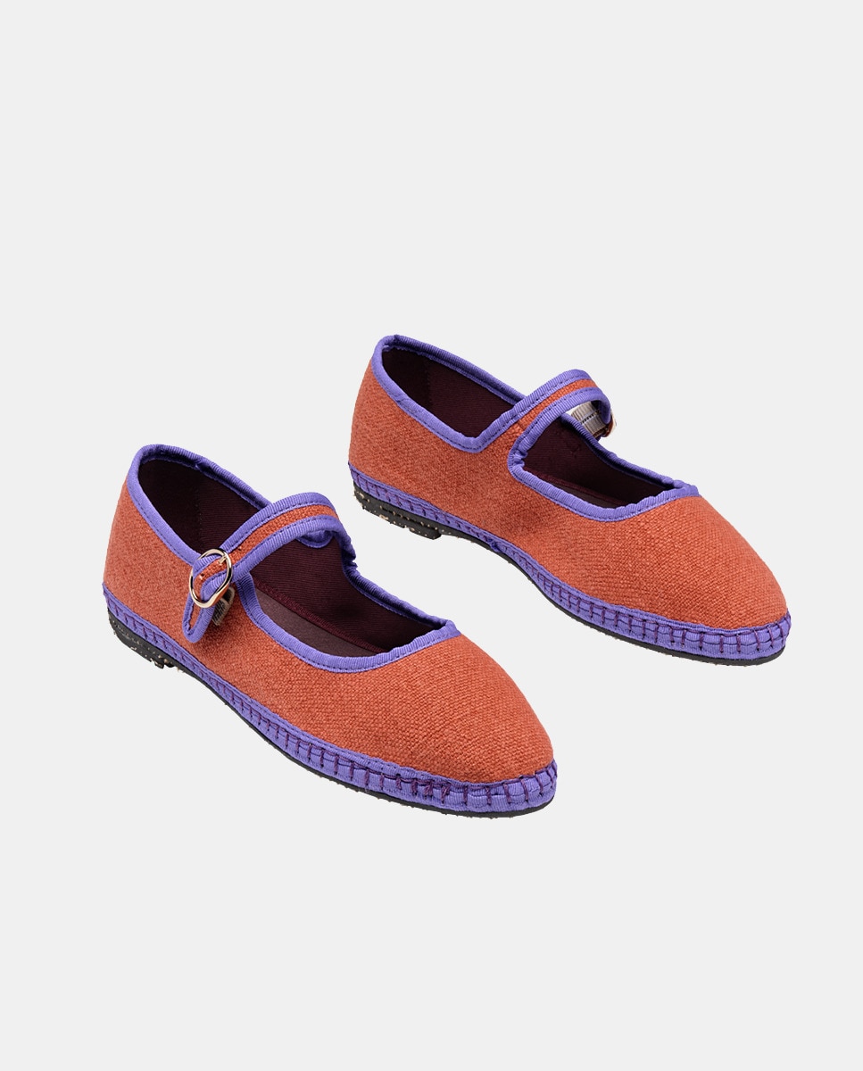 Sapatos de Presilha de Linho Laranja-telha-2