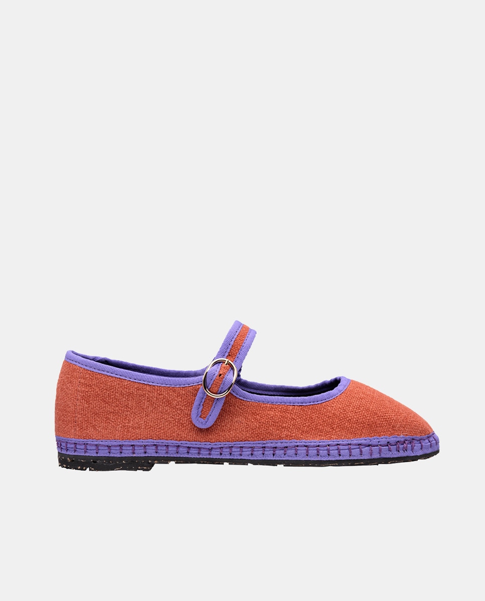 Sapatos de Presilha de Linho Laranja-telha-1