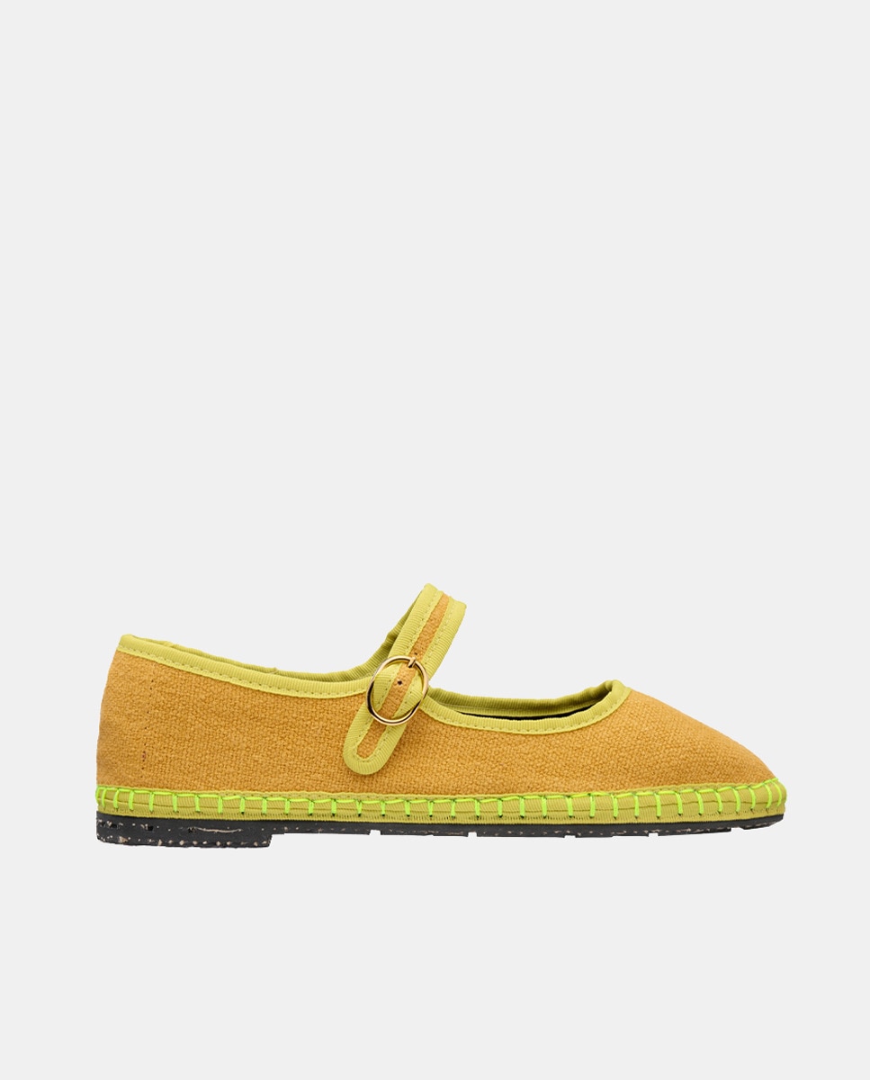 Sapatos de Presilha de Linho Amarelo-1