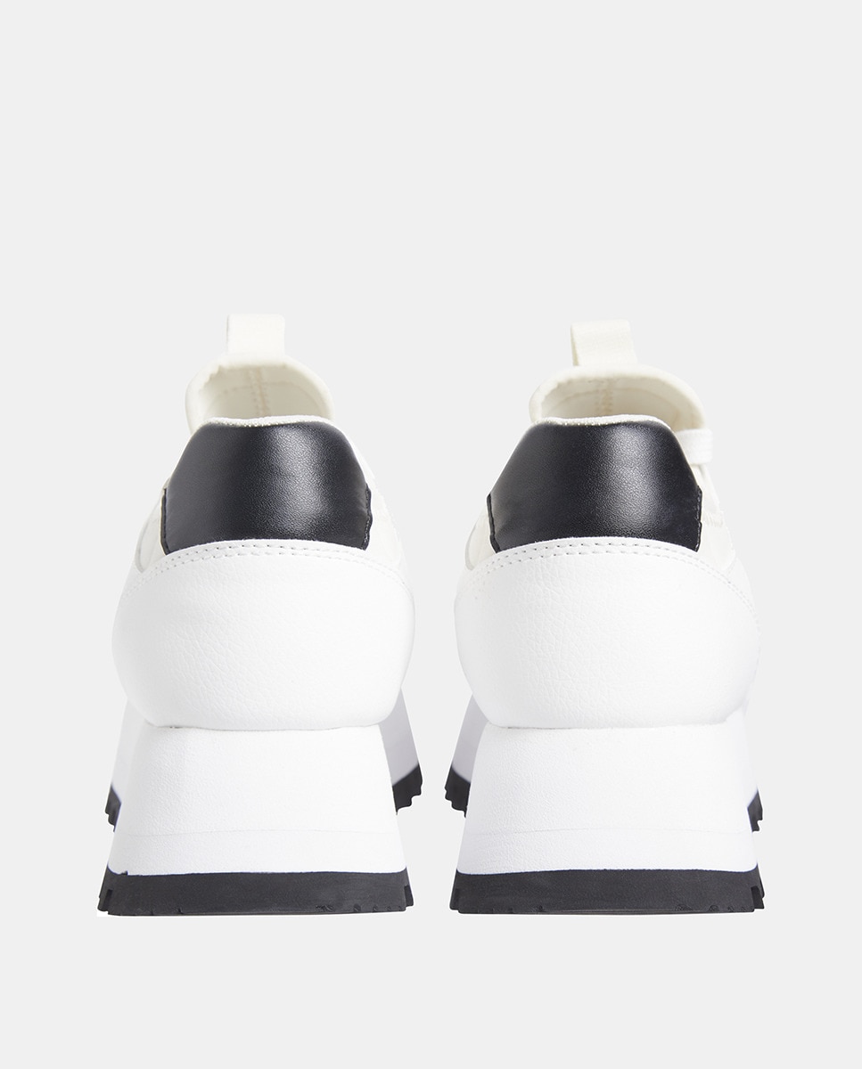 Sapatilhas Estilo Runner de Materiais Sustentáveis com Sola Grossa e Logótipo Lateral Branco-marfim-4