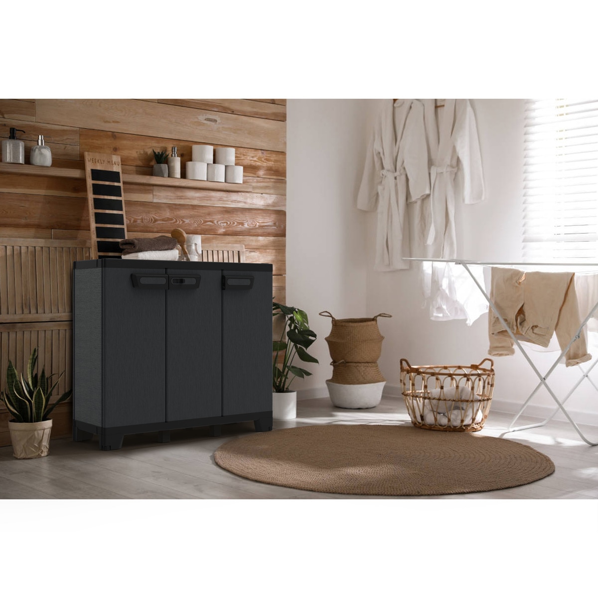 Armário Baixo de Resina 3 Portas Ardesia Antracite-5