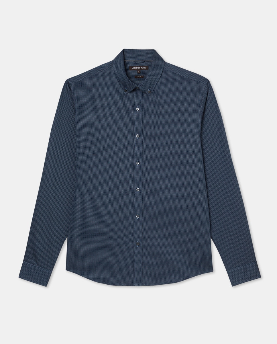 Camisa Button-Down com Manga Comprida e Micro Estampado Azul-claro-1