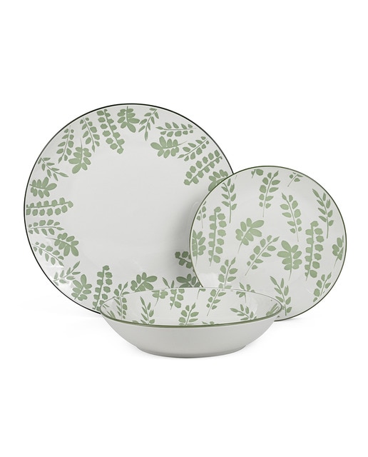 Imagen 0 de Vajilla 18 pzs porcelana blanco hojas verdes,plato llano:ø27