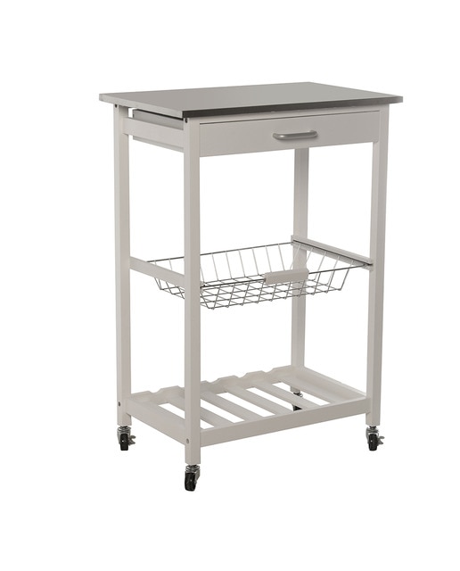 Imagen 0 de Carro cocina con cajon y balda m adera blanca, tapa acero inox.