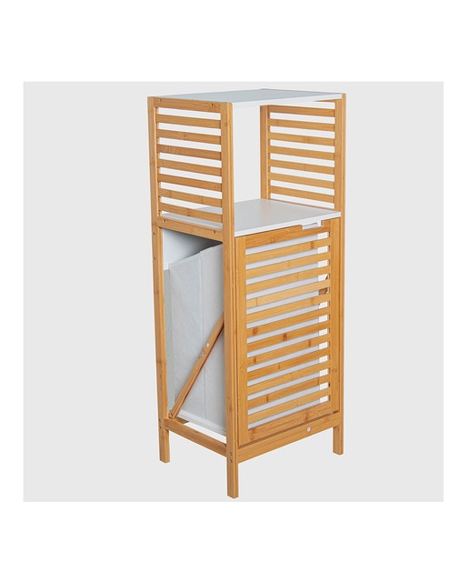 Imagen 0 de Estanteria baño madera blanco,  natural con cesta+2 baldas