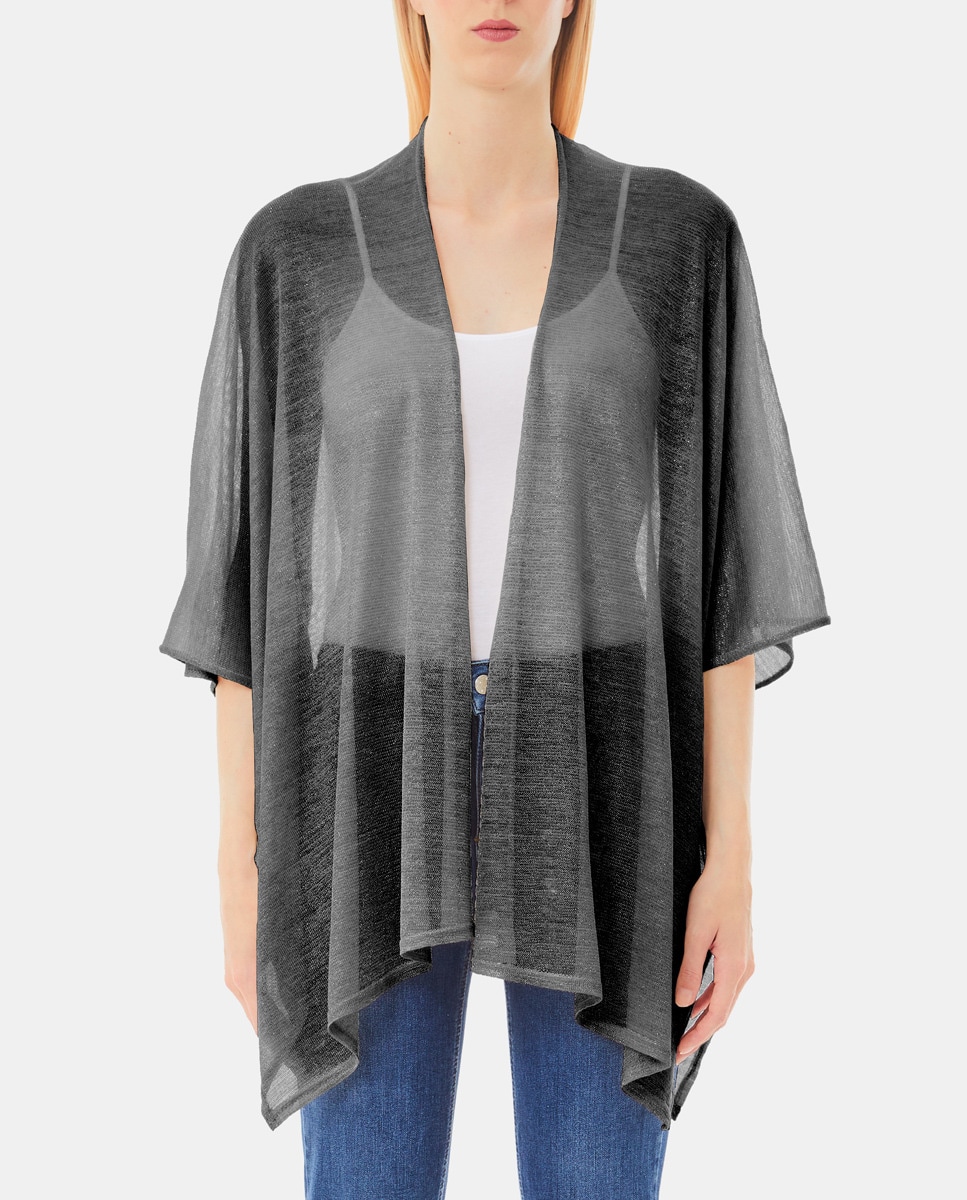 Poncho de Malha de Fio Metalizado Preto-1
