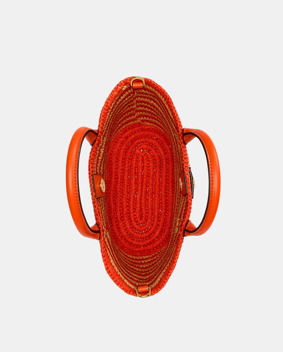 Mala Tipo Tote Brie Média de Ráfia às Riscas Laranja-6