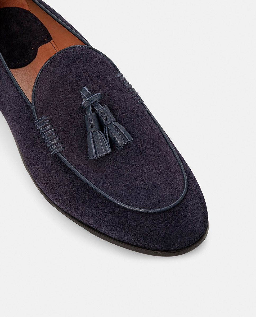 Mocasines de hombre en ante con bordón y adorno de borlas - Lottusse - Azul Azul-9