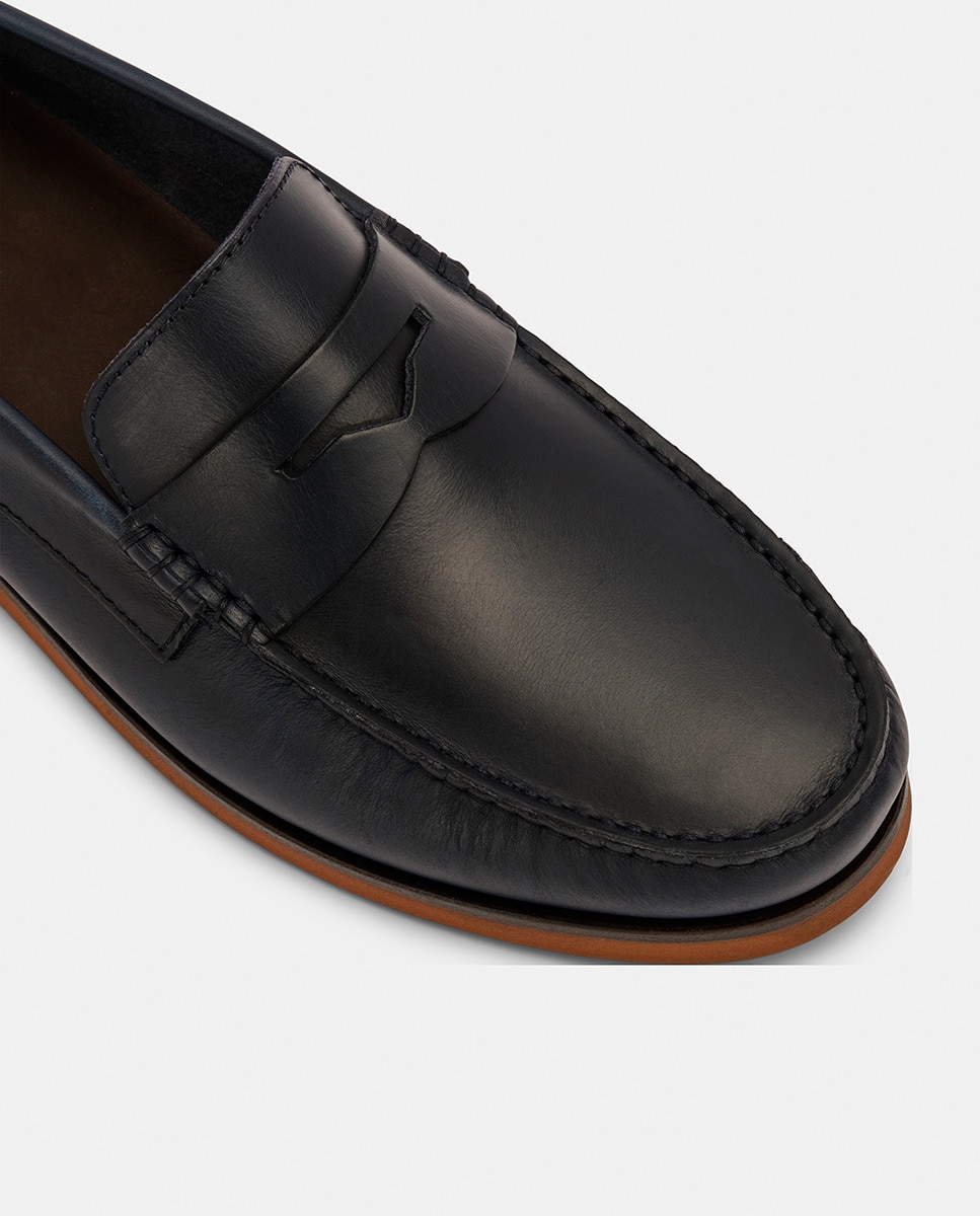 Mocassins Ocean Sailor com Travessão e em Pele Azul-marinho-4