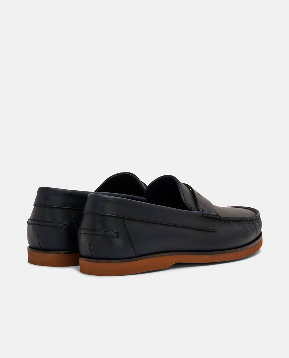 Mocassins Ocean Sailor com Travessão e em Pele Azul-marinho-3