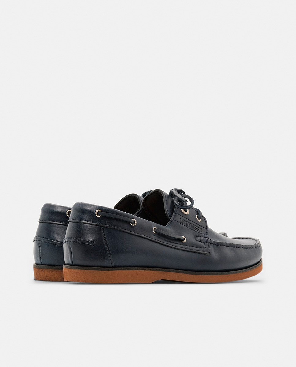 Náuticos Ocean Sailor com Atacadores e em Pele Azul-marinho-3