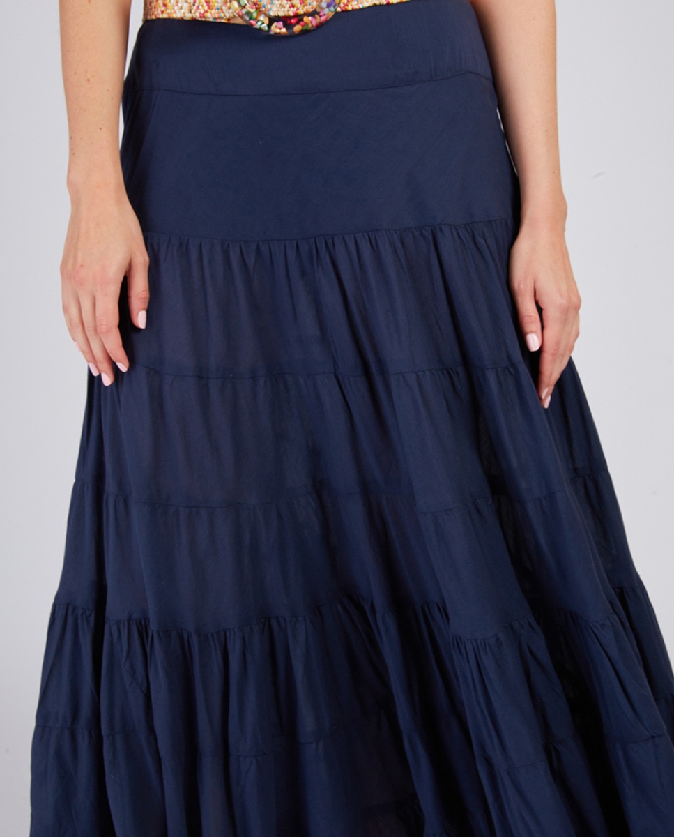 Saia Comprida Relaxed com Folhos Azul-marinho-4